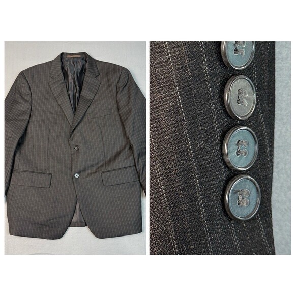 Tasso Elba Mens Black Striped Sport Coat Suit Jacket Blazer Size S42 - 90% Wool - Picture 1 of 16